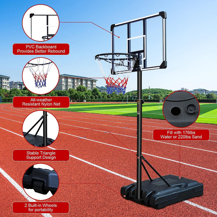 LEADZM Panier De Basket Extérieur – Hauteur Réglable 155-210 Cm – Panneau 80x60 Cm – Base Eau/Sable 35 Kg